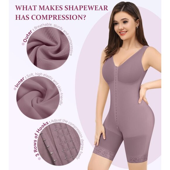 Women's Purple Bodysuit Shapewear Tummy Control Body Shaper Post Surgery Fajas - Picture 3 of 6